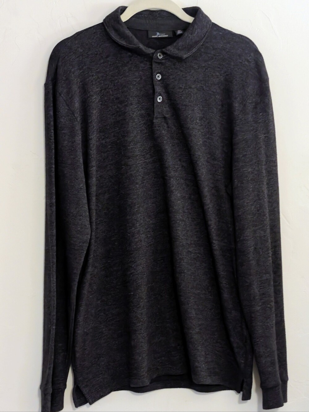 Marc Anthony Men's Slim Fit Long Sleeve Polo Shirt Black Large Cotton Blend